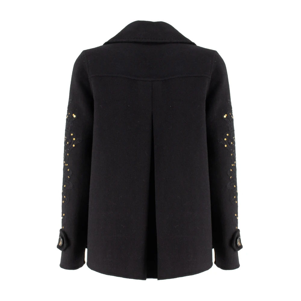 Ermanno Scervino Franse Kraag Double-Breasted Jas met Bloemenbreisel Black Dames