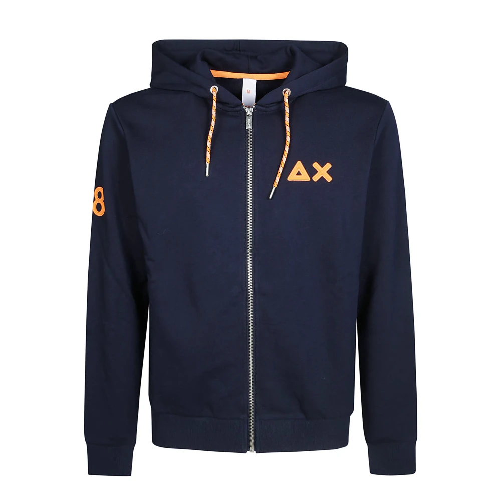 Sun68 Fluorescerende katoenen hoodie met ritssluiting patch Blue Heren