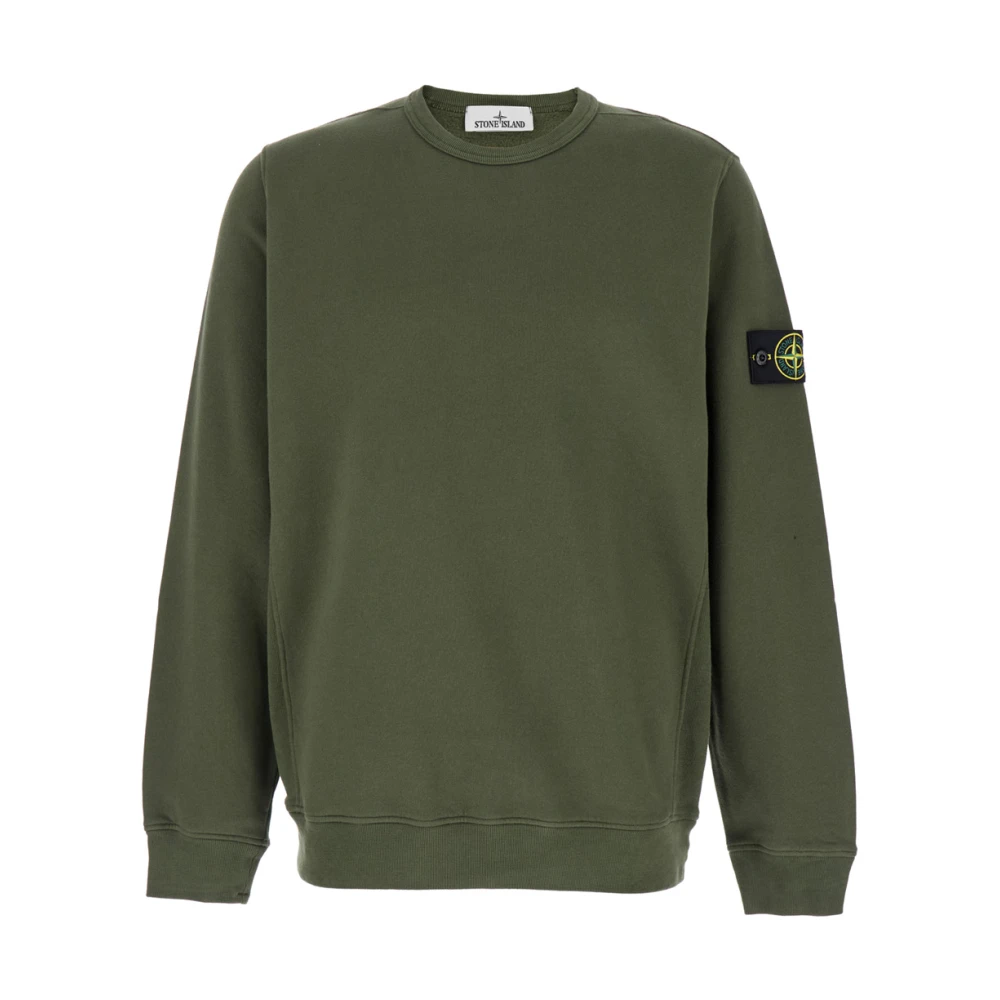 Stone Island Geribbelde Crewneck Geborsteld Katoen Fleece Sweater Green Heren