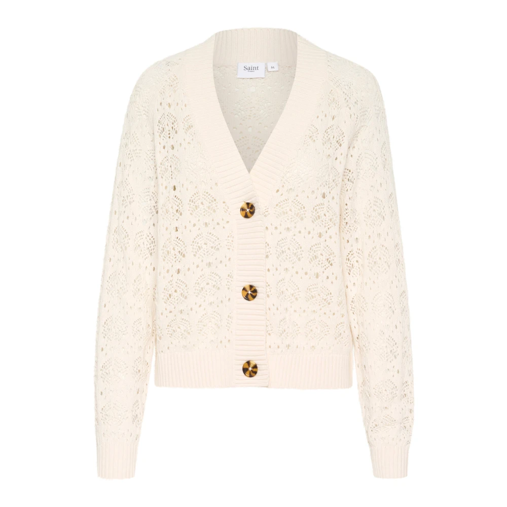 Saint Tropez Gebreid Vest met V-Hals en Patroon Beige Dames