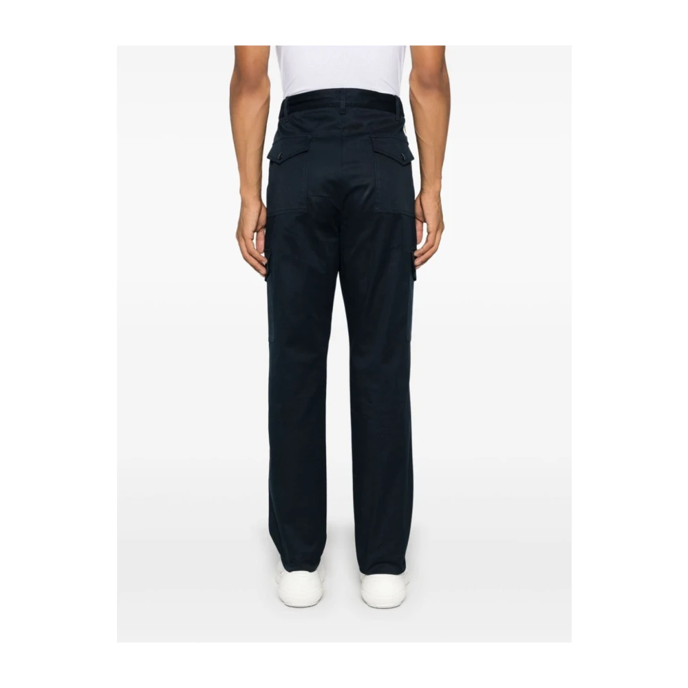 Moncler Blauwe Broek Gabardine Weefsel Logo Patch Blue Heren