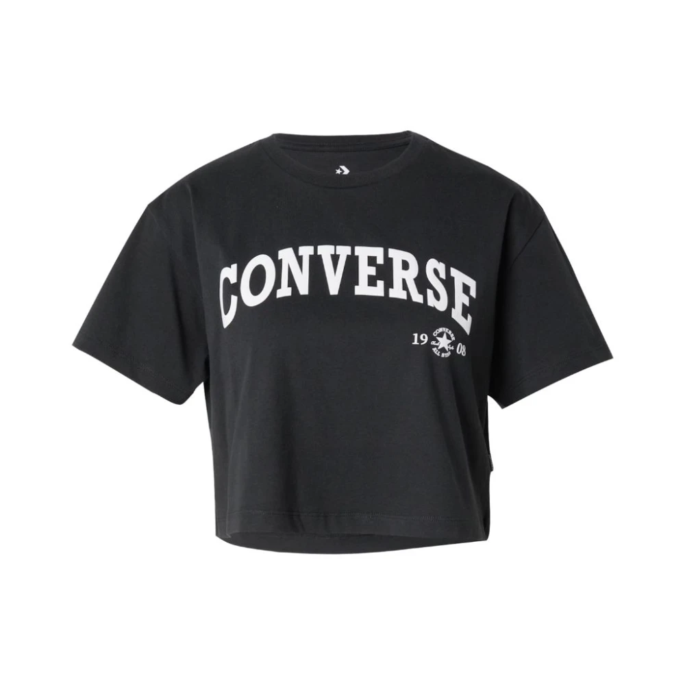 Converse Logo Print Crop T-shirt Black Dames