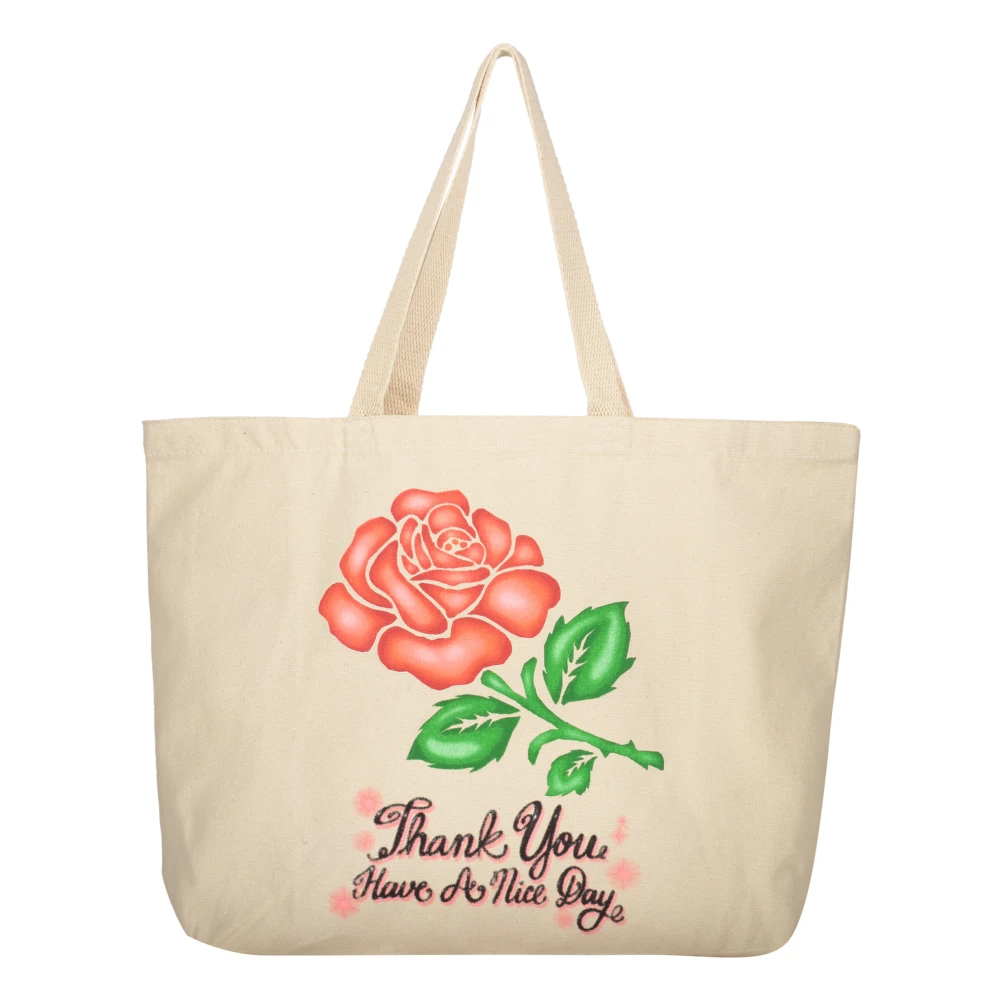Market Canvas Tote Tas met Voorprint Beige Heren
