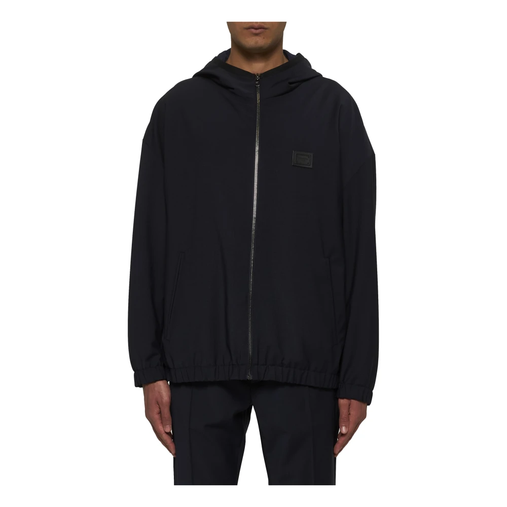 Dolce & Gabbana Blauwe Hooded Wollen Jas Black Heren