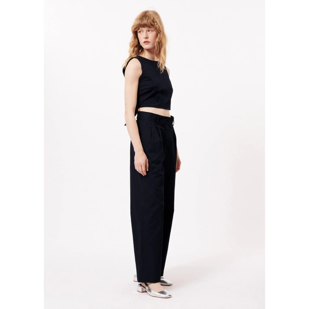 FRNCH Navy Linnen Wijde Pijp Broek Albane Blue Dames