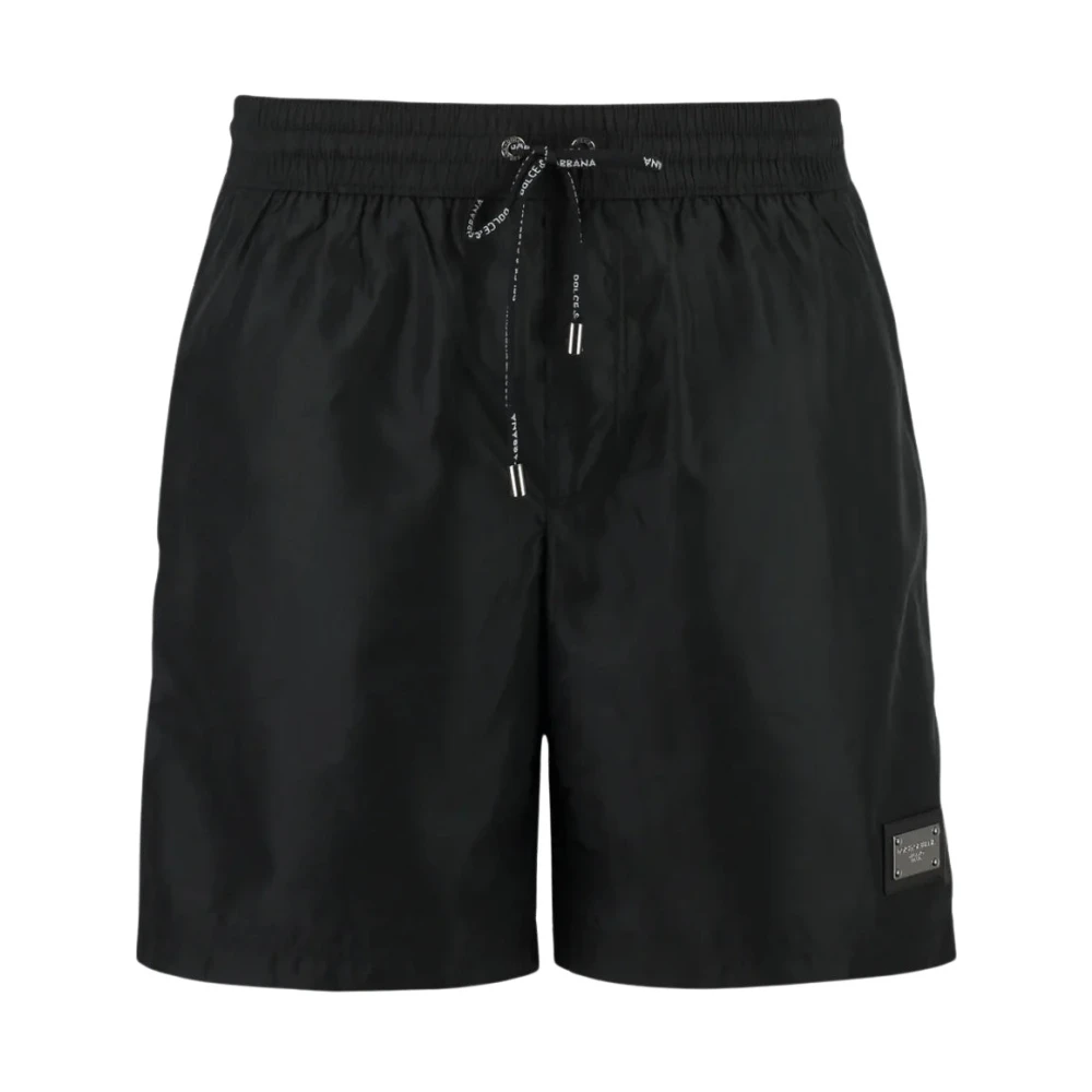 Dolce & Gabbana Silver Plaque Plate Drawstring Swimshorts - Male - Beachwear - Black - Xs - Swimwear