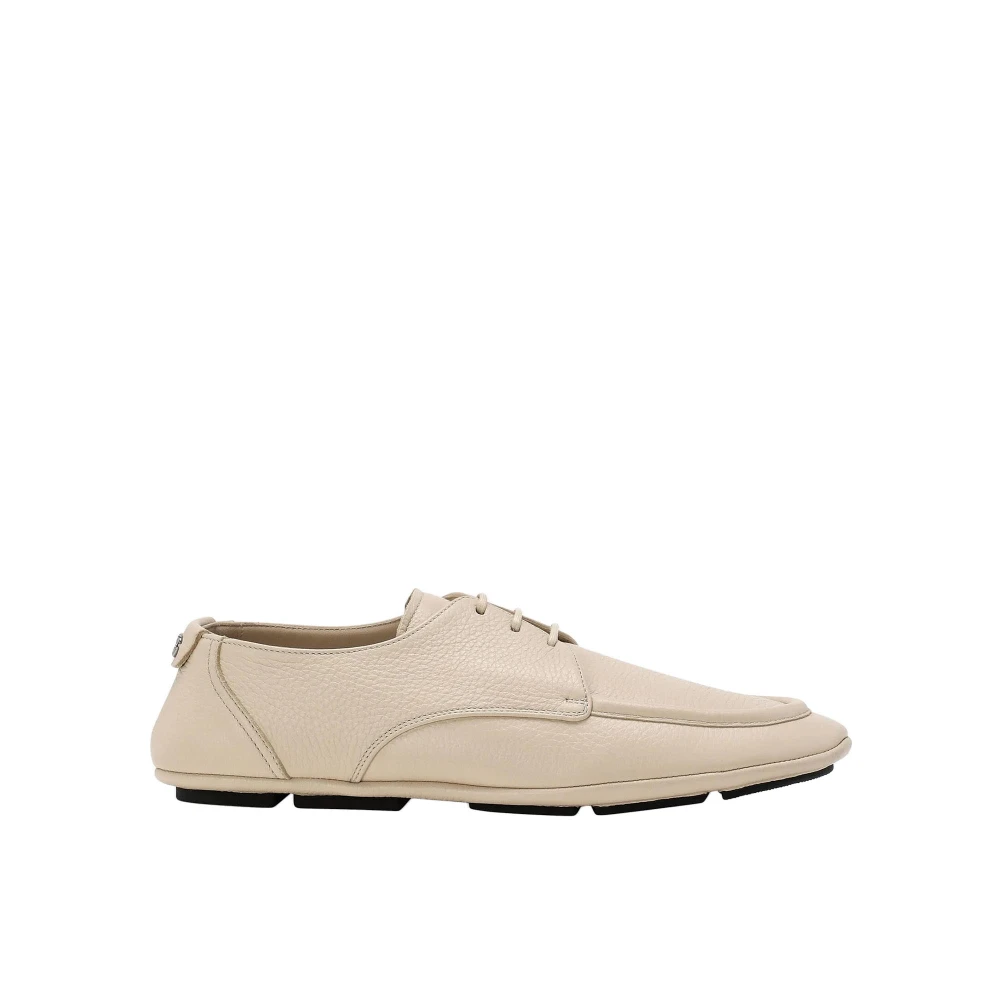 Dolce & Gabbana Men's Beige Leather Lace-Ups With Logo