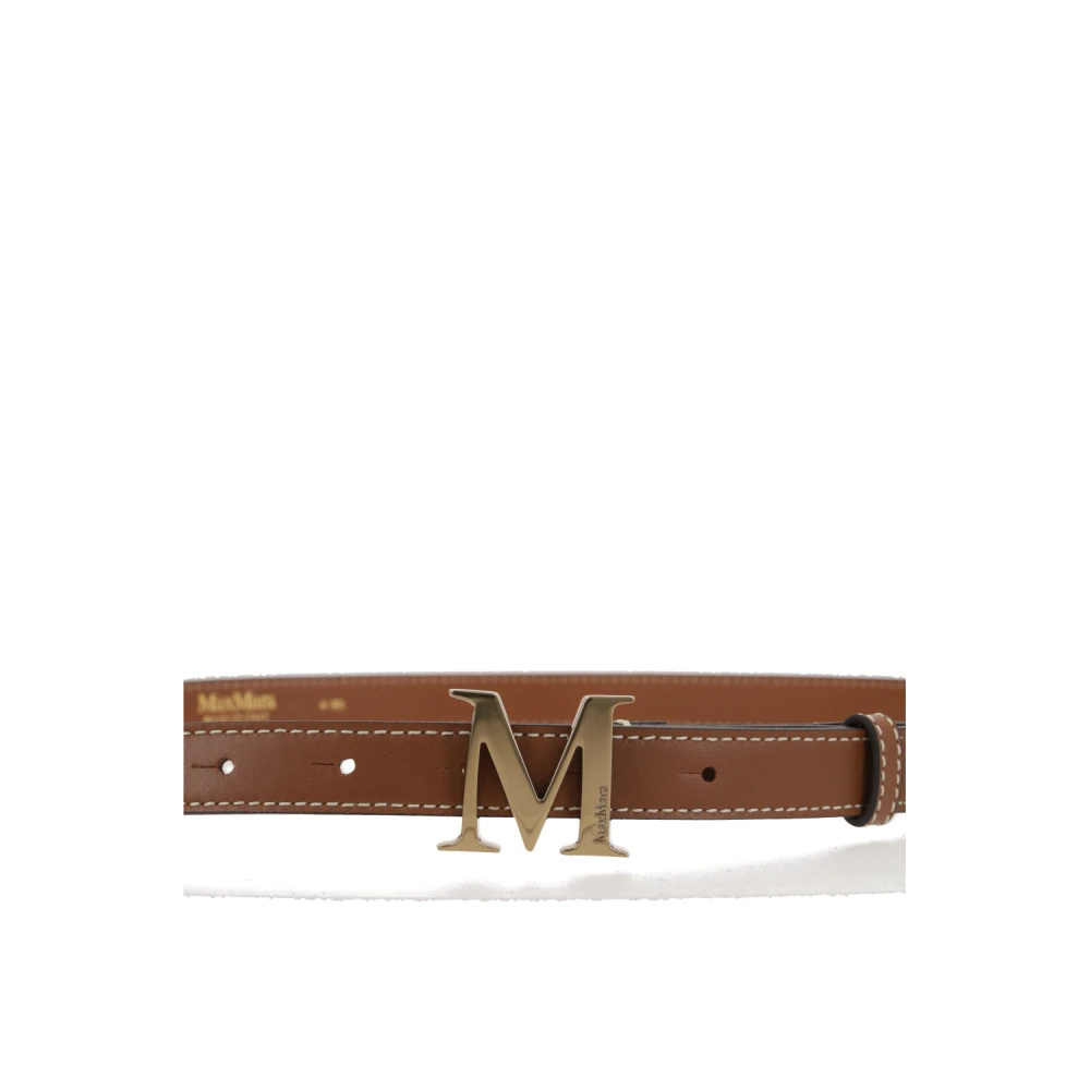 Max Mara Smalle leren riem met gouden gesp Brown Dames