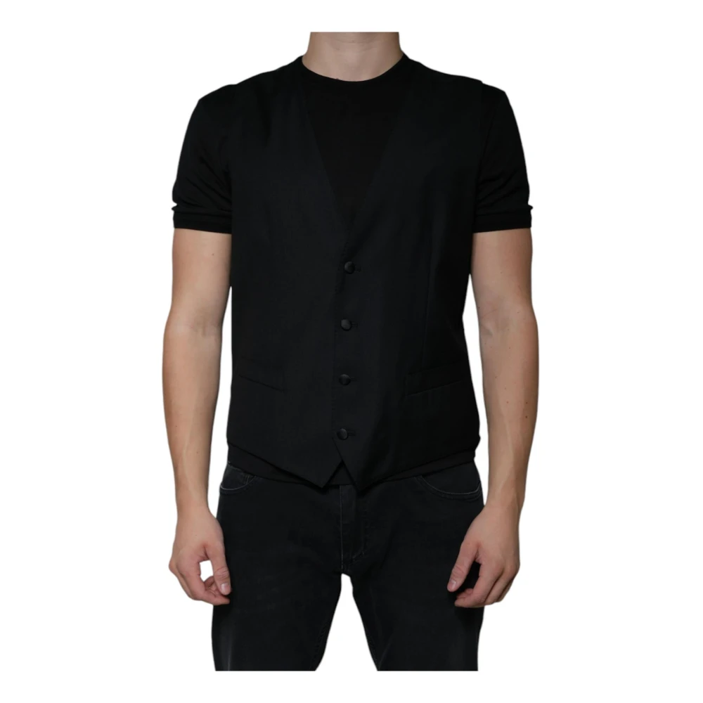 Dolce & Gabbana Zwart Wol Blend Vest Jurk Vest Black Heren