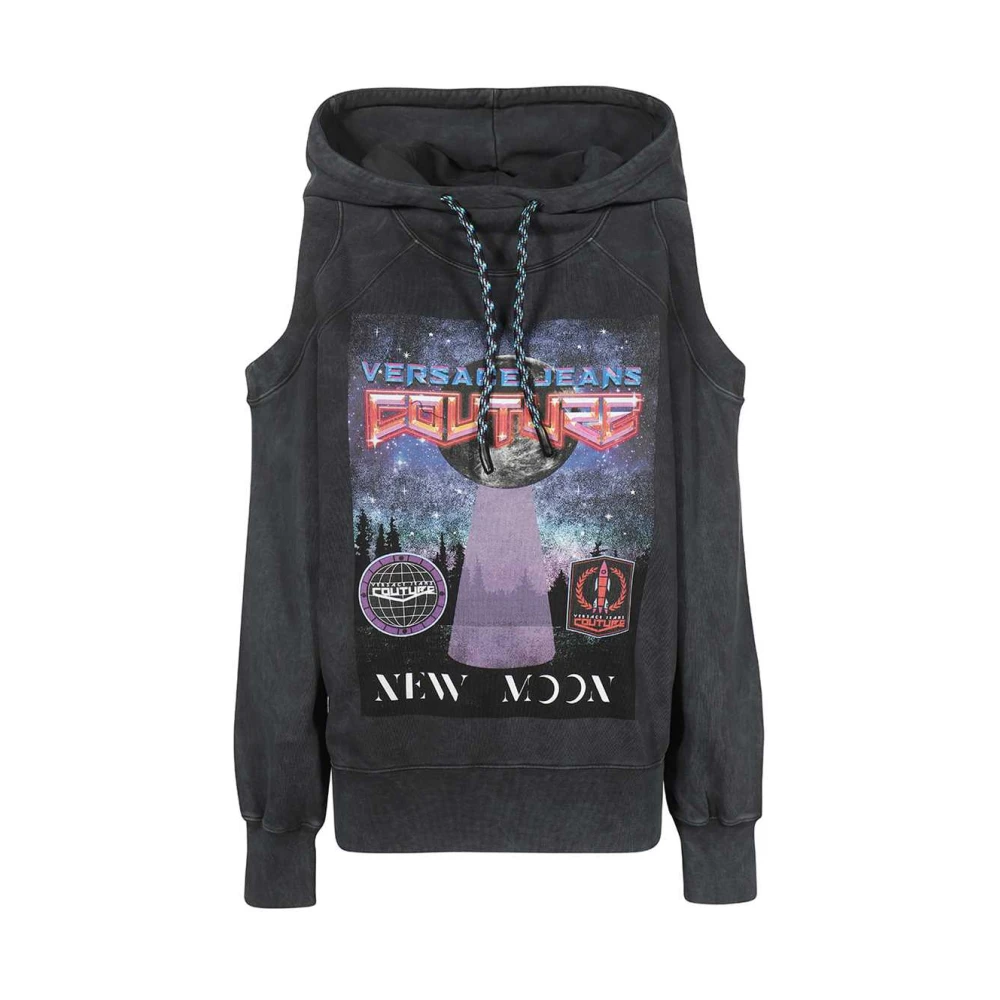 Versace Jeans Couture Maxi Print Katoenen Hoodie Gray Dames