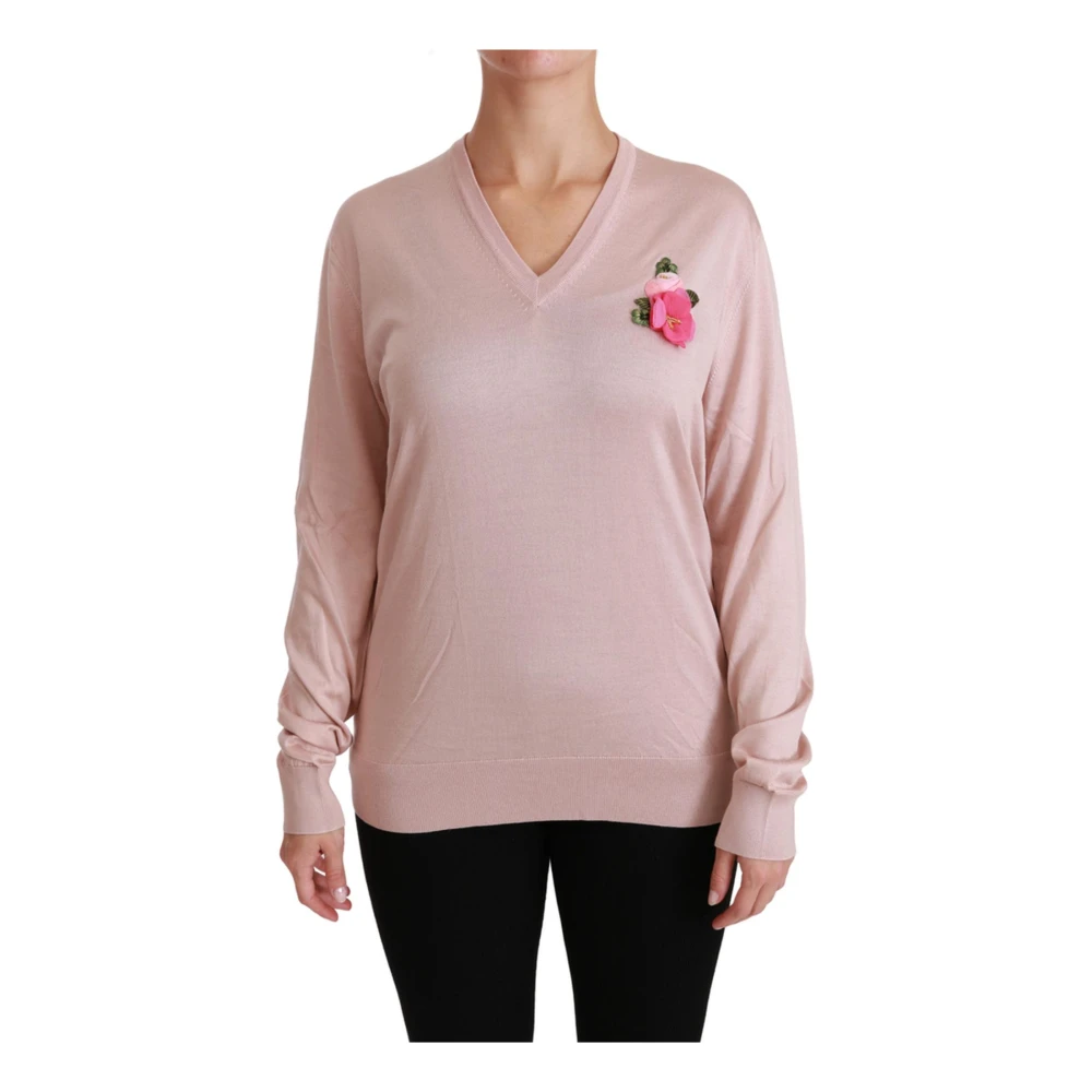 Dolce & Gabbana Women's Pink Silk Floral Embellished Jumper 3XS