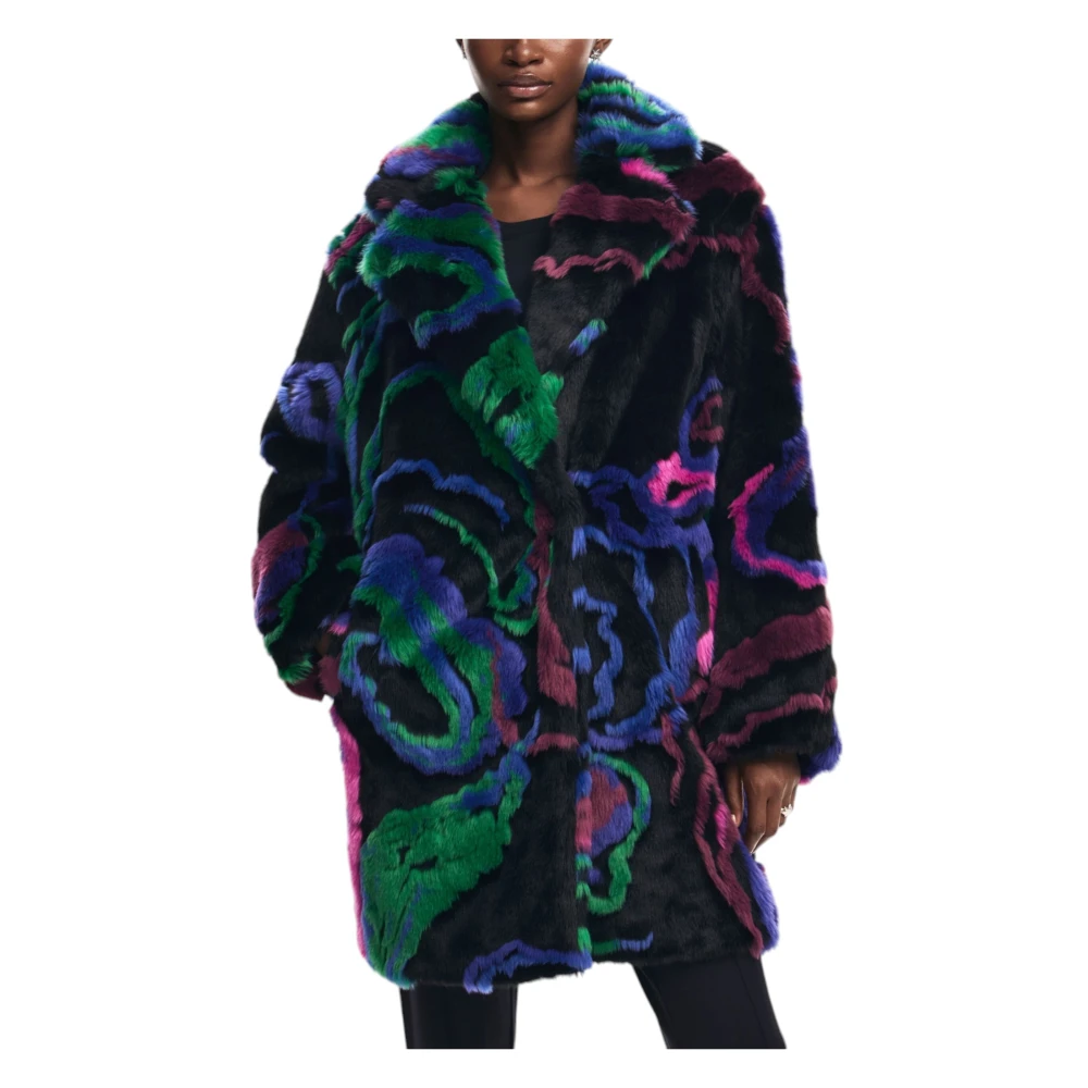 Desigual Zwarte Lange Mouw Reverskraag Jas Multicolor Dames