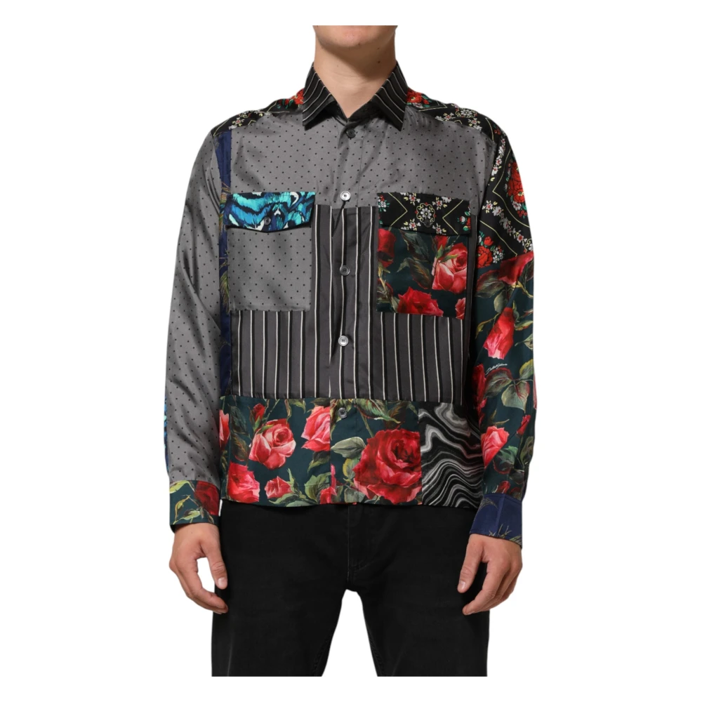 Dolce & Gabbana Men's Patchwork Long Sleeves Silk Shirt