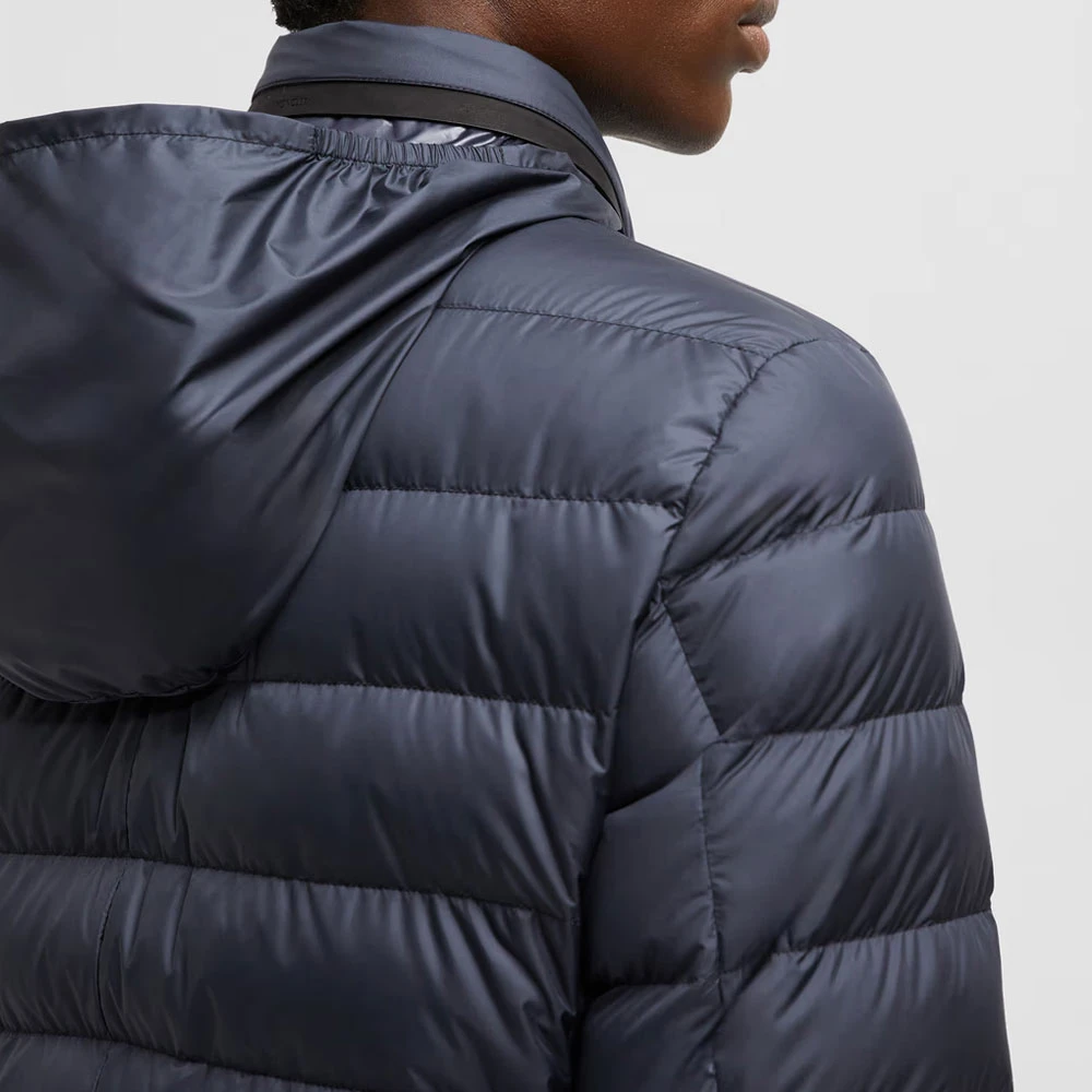 Moncler Navy Leren-afgewerkte Donsjas Blue Heren