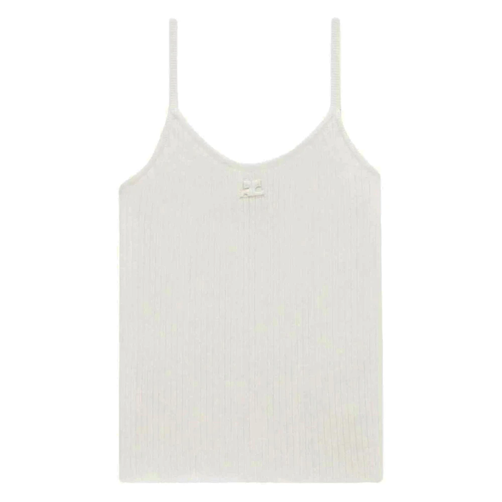 Courrèges Vit Stickad Tanktop med AC-logotyp White, Dam