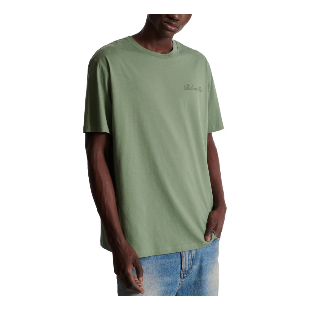 Balmain Losse T-shirt met Balain Signature borduurwerk Green Heren
