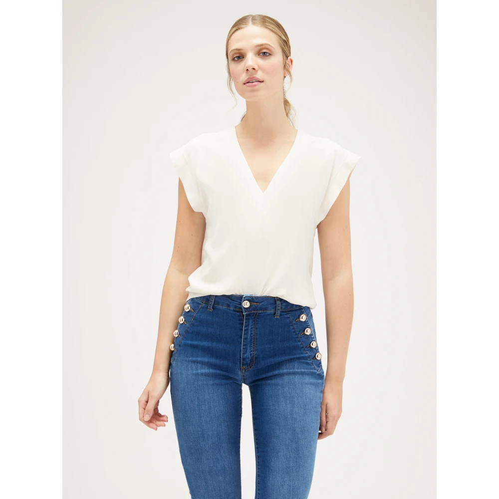 Motivi V-hals Viscose Blouse Kimono Mouw White Dames