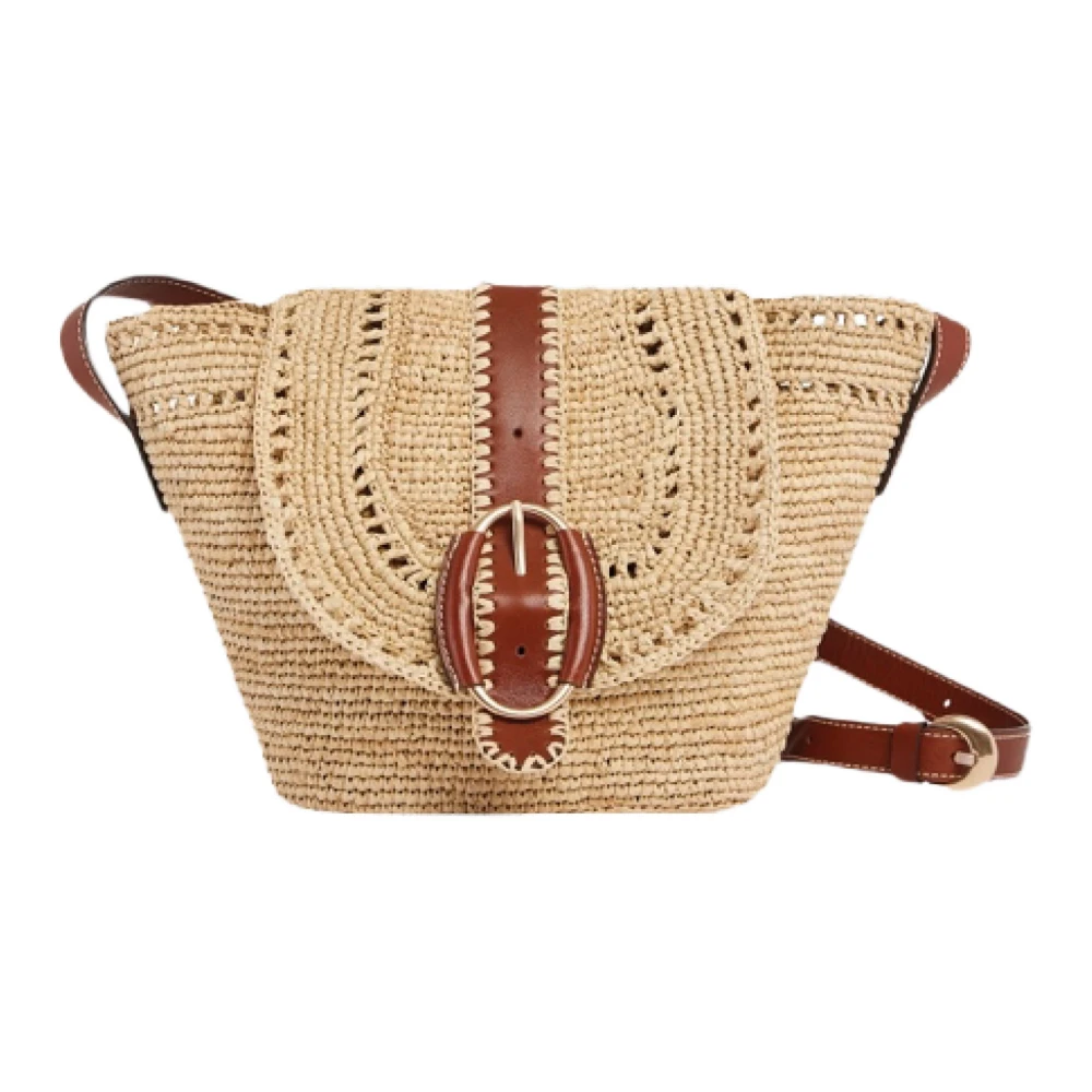 Vanessa Bruno Kleine leren en raffia mandentas met gouden Iris-gesp Beige Dames