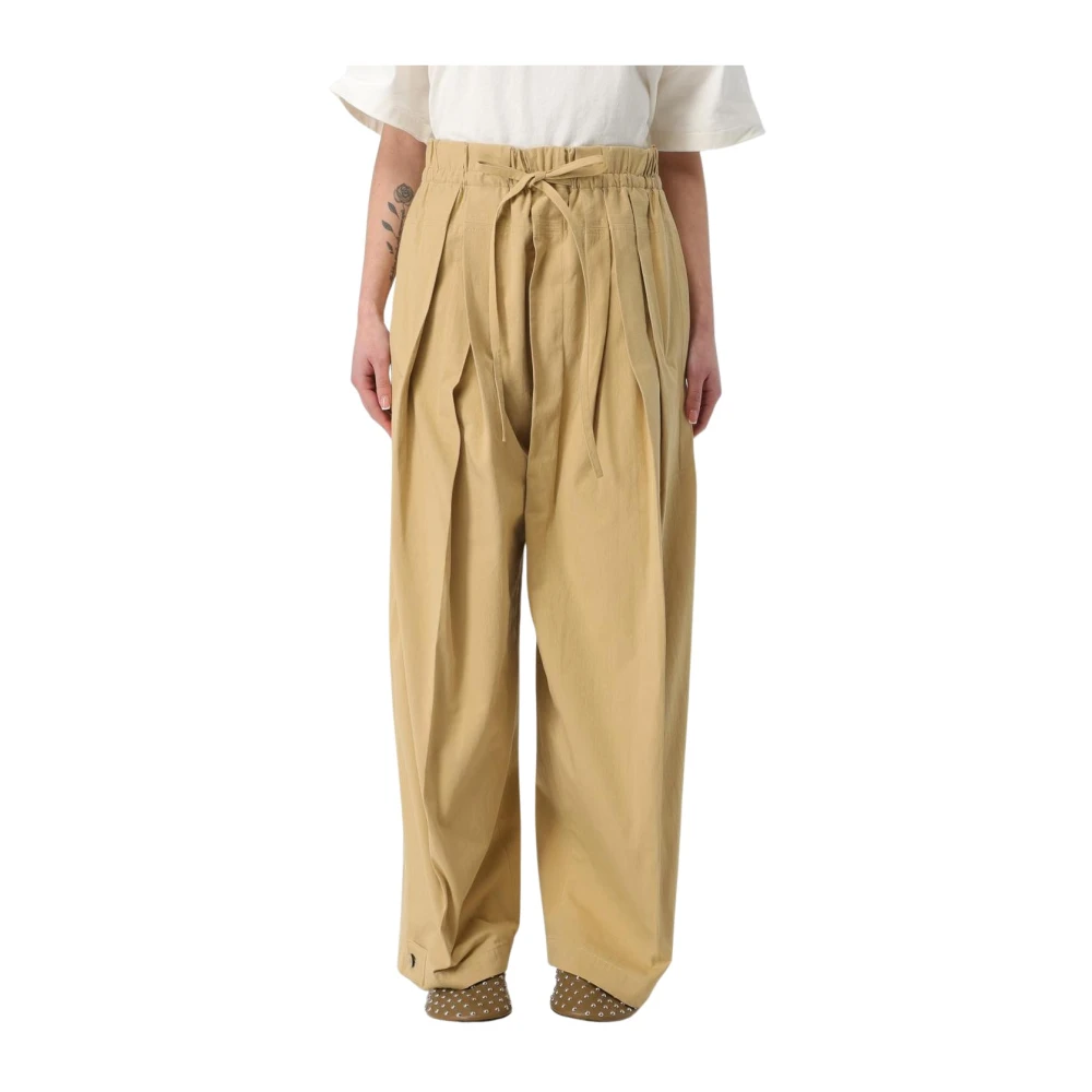 Jil Sander Donna Beige Pantaloni Ampi A Pieghe Con Coulisse