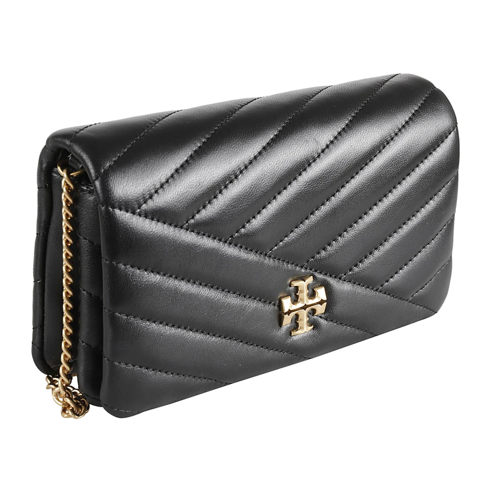 TORY BURCH Zwarte Chevron Gestikte Portemonnee met Ketting Black Dames