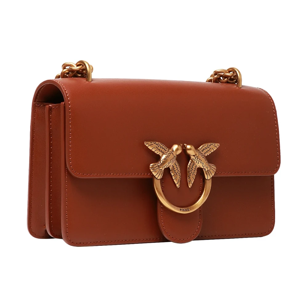 pinko Bruine leren schoudertas Love Birds Brown Dames