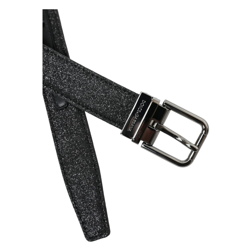 Dolce & Gabbana Zwarte Glitterleren Riem met Zilveren Gesp Black Dames