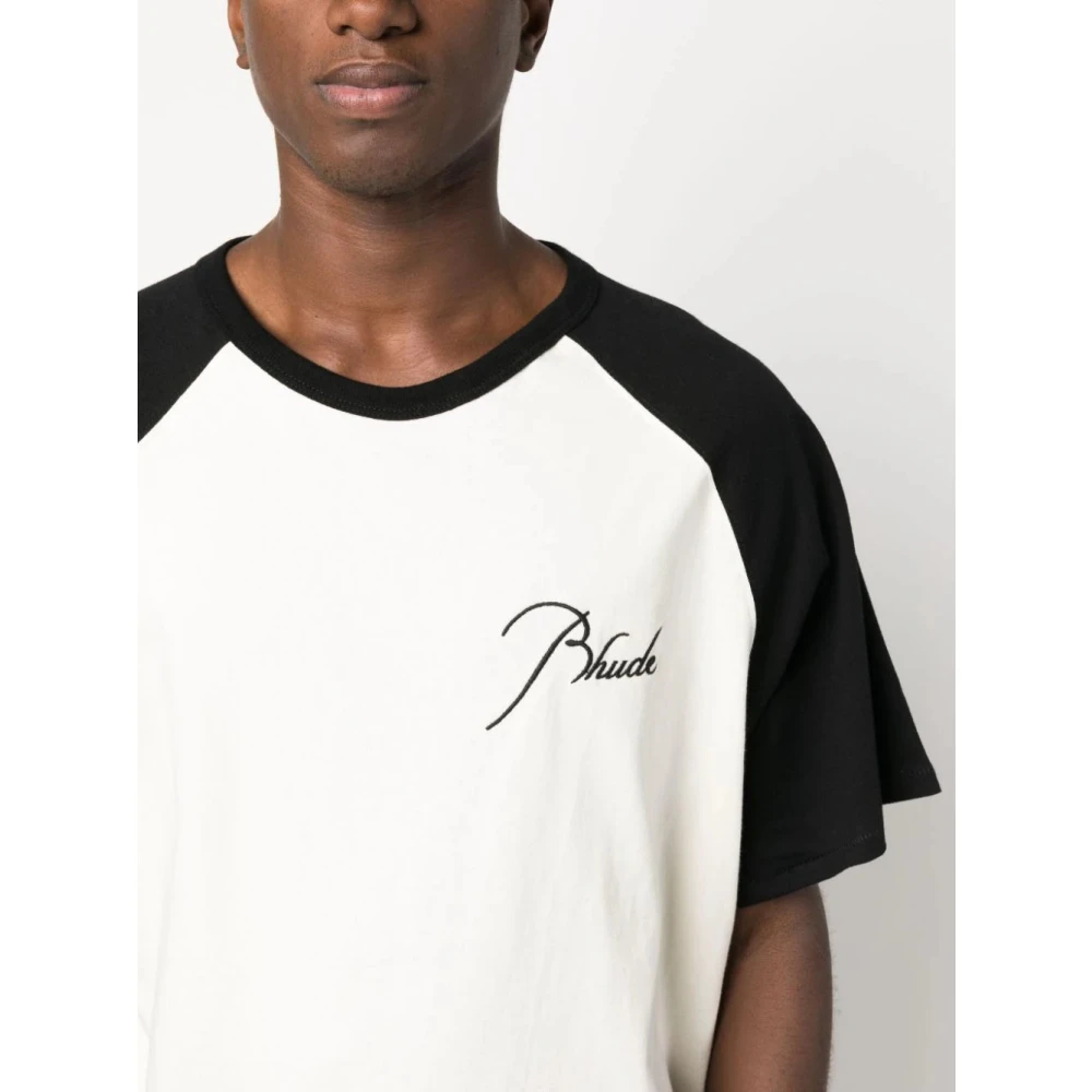 Rhude Vintage Wit Zwart Raglan T-Shirt met Logo Borduursel White Heren