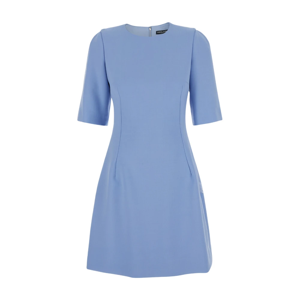 Dolce & Gabbana Elegante Midi Jurk met Korte Mouwen Blue Dames