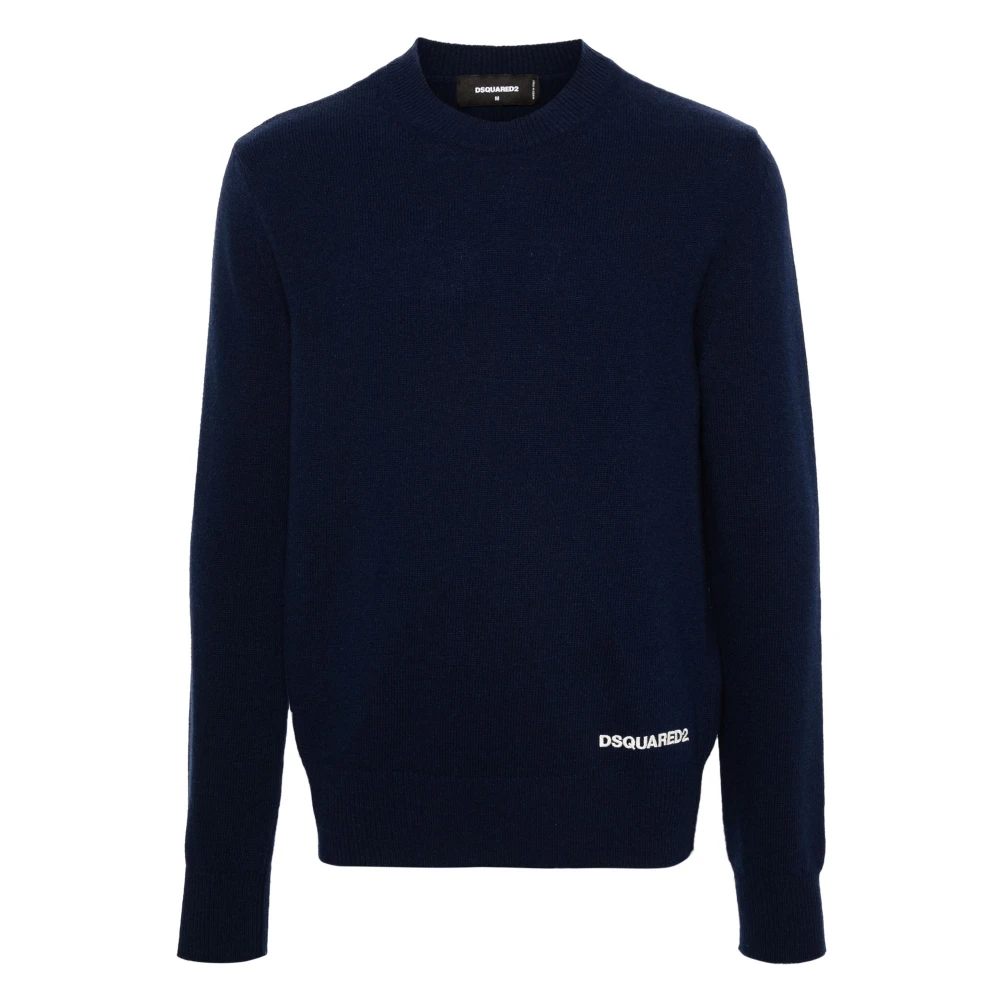 Dsquared2 Geborduurde Wollen Crewneck Sweater Blue Dames