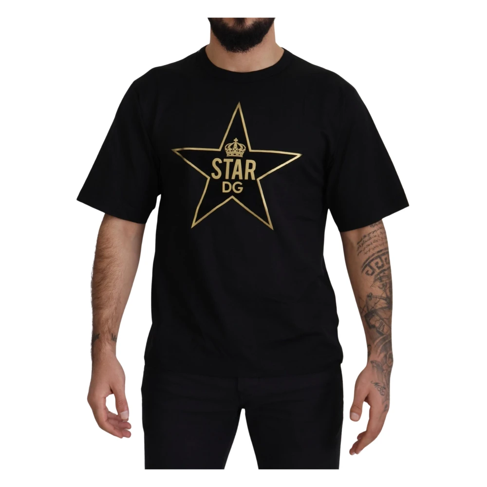 Dolce & Gabbana Men's Black/Gold Star Crown Dg Cotton Crewneck T-Shirt