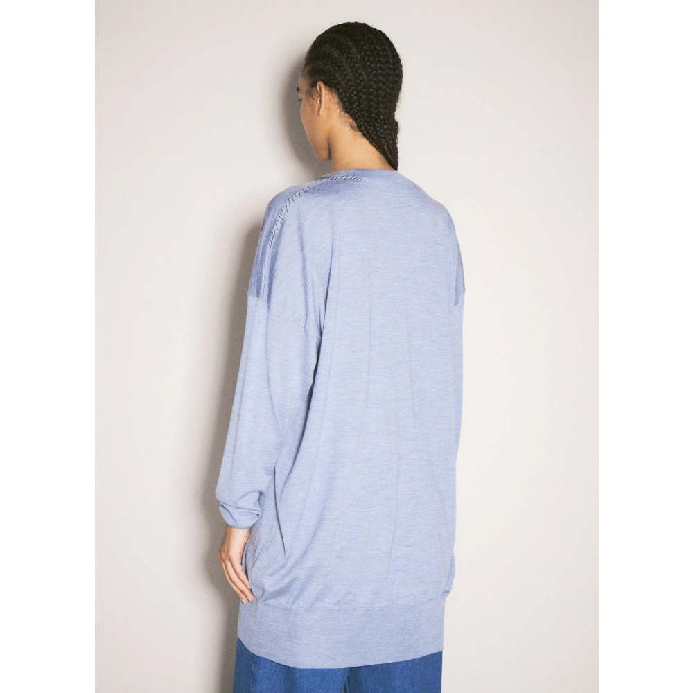 Marni V-Hals Wol Zijde Trui Blue Dames