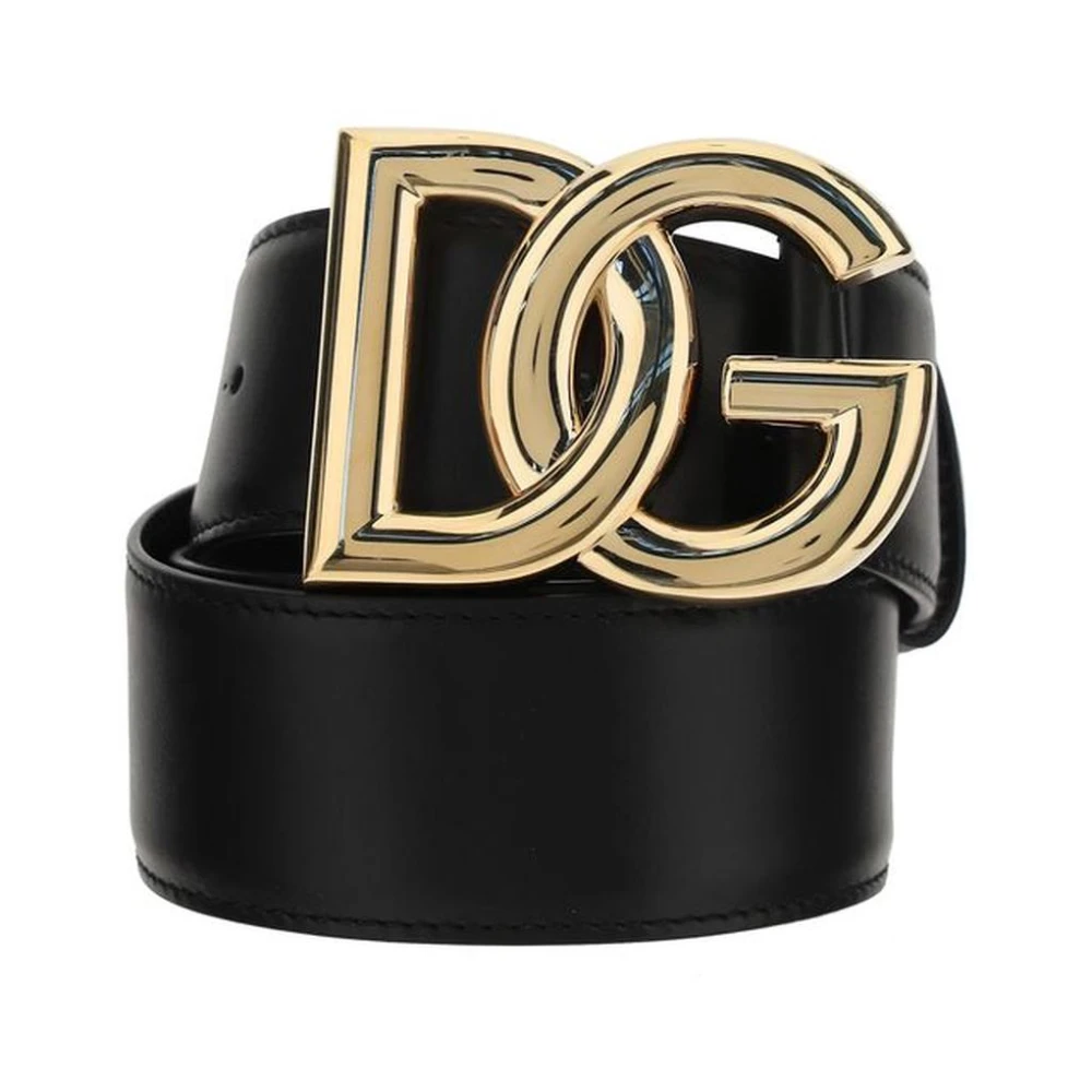 Dolce & Gabbana Women's Black Monogram Buckle Calfskin Leather Belt