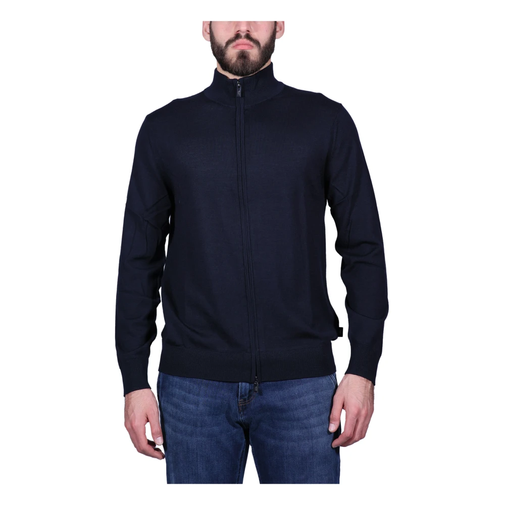 Armani Blauwe Cardigan Sweater Essentials Collectie Blue Heren