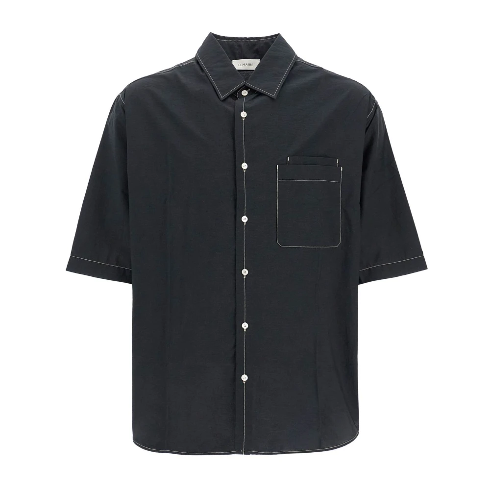 Lemaire Contraststiksel Korte Mouw Overhemd Black Heren