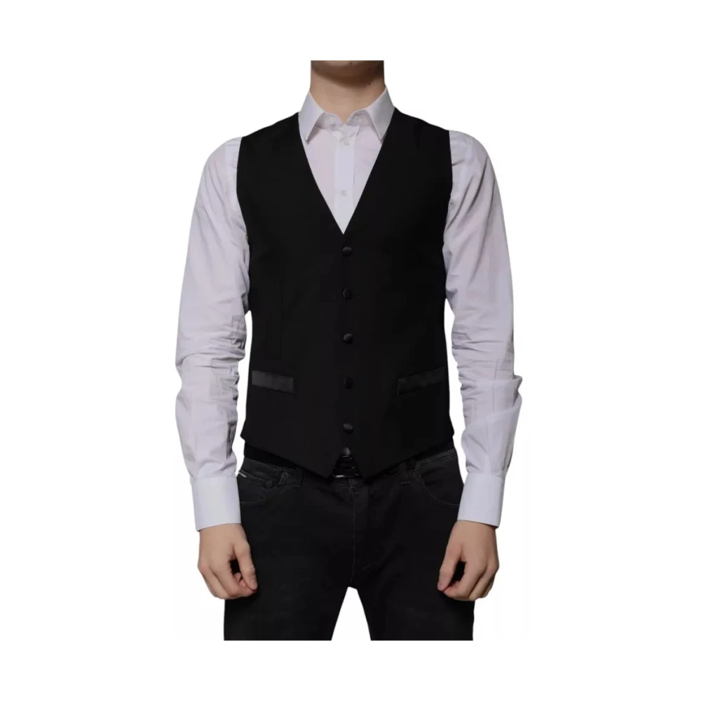 Dolce & Gabbana Men's Black Waistcoats, S, Luxury Wool Blend Formal Waistcoat Vest