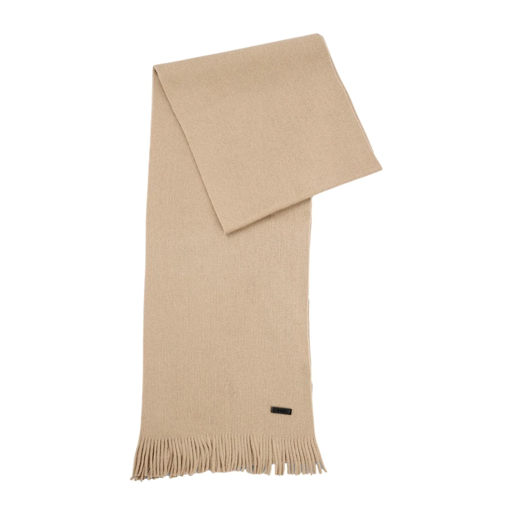 Hugo Men's Beige Winter Scarves, One Size, Wool Scarf With Fringes