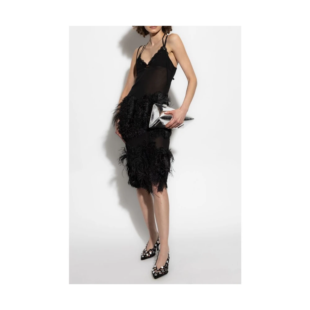 The Attico Zwarte Veer Detail V-Hals Jurk Black Dames