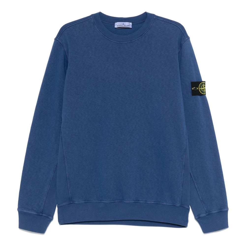 Stone Island Blauwe Crewneck Sweatshirt met Contrasterende Stiksels Blue Heren