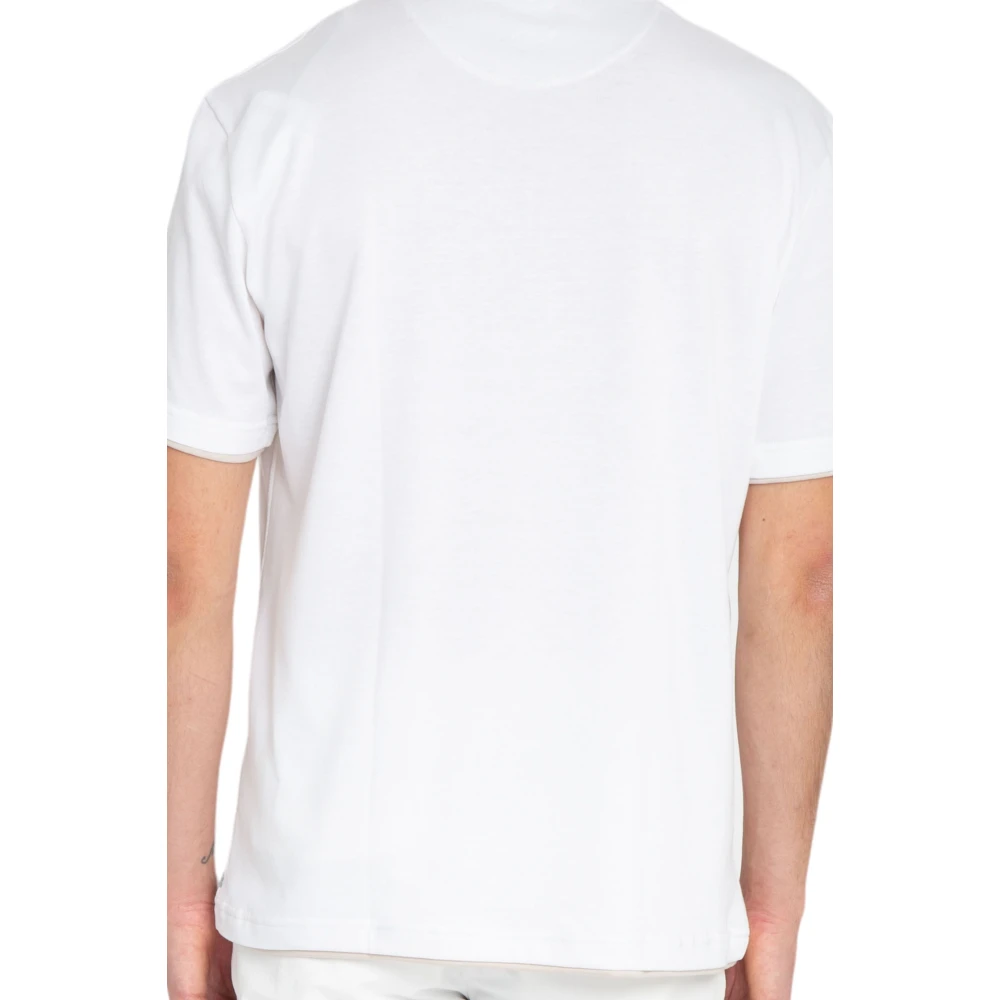 Eleventy Piping V-Neck Tee in Bianco White Heren