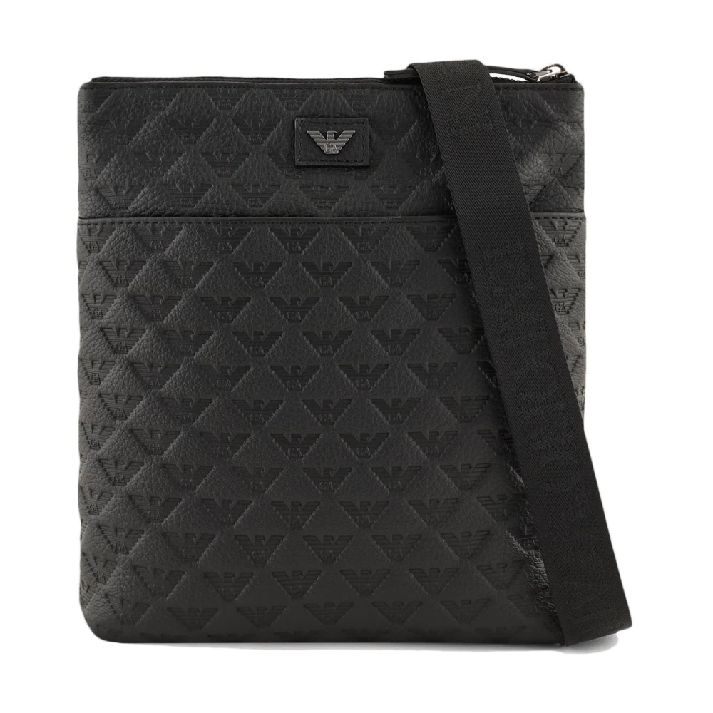 Emporio Armani Zwarte Leren Schoudertas met Rits Black Heren