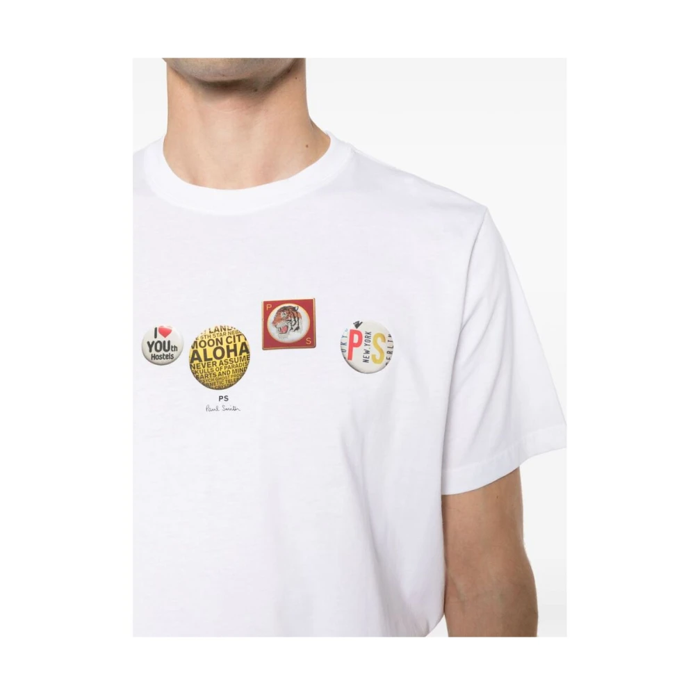 PS By Paul Smith Biologisch Katoenen T-shirt met Logo Print White Heren