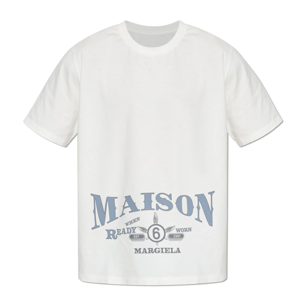 Mm6 Maison Margiela Herr Vit Toppar M, Bomull, T-Shirt Med Tryckt Logotyp