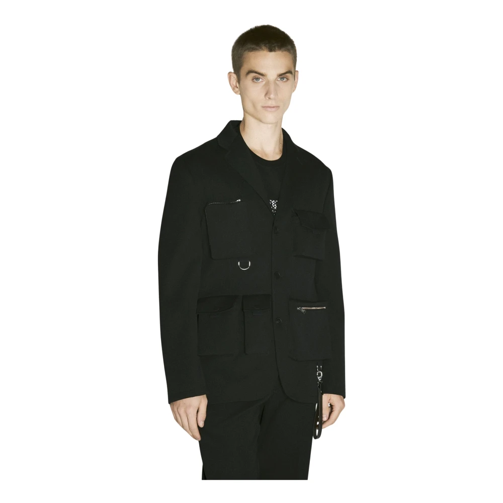 Lanvin Wollen Twill Multi-Pocket Jas Black Heren