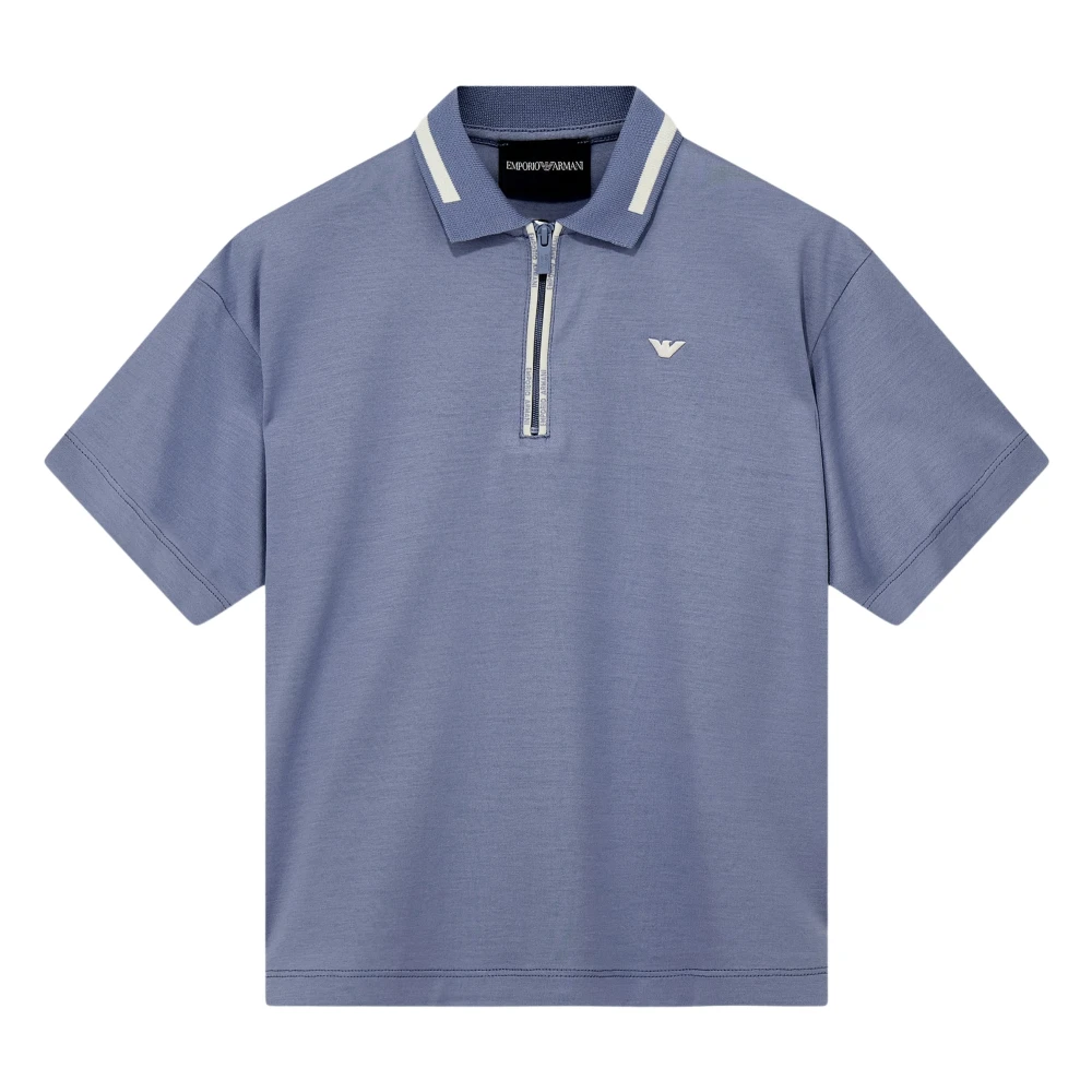 Emporio Armani , Kids Short Sleeve T-Shirts, Male, Blue, 4 Y | 104 Cm, 1/4 Zip Polo Shirt