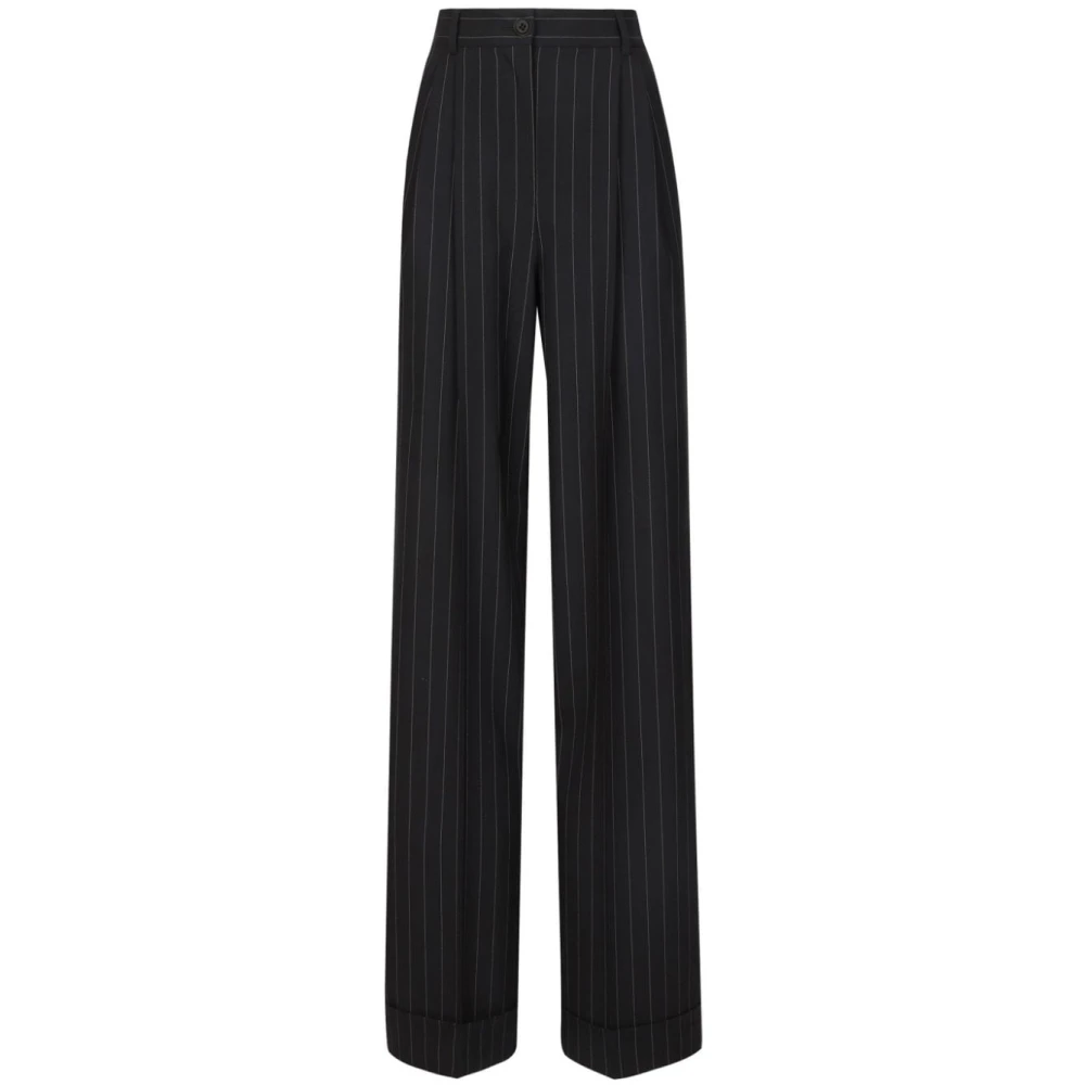 Dolce & Gabbana Zwarte Pinstripe Broek met Logo Plaque Black Dames