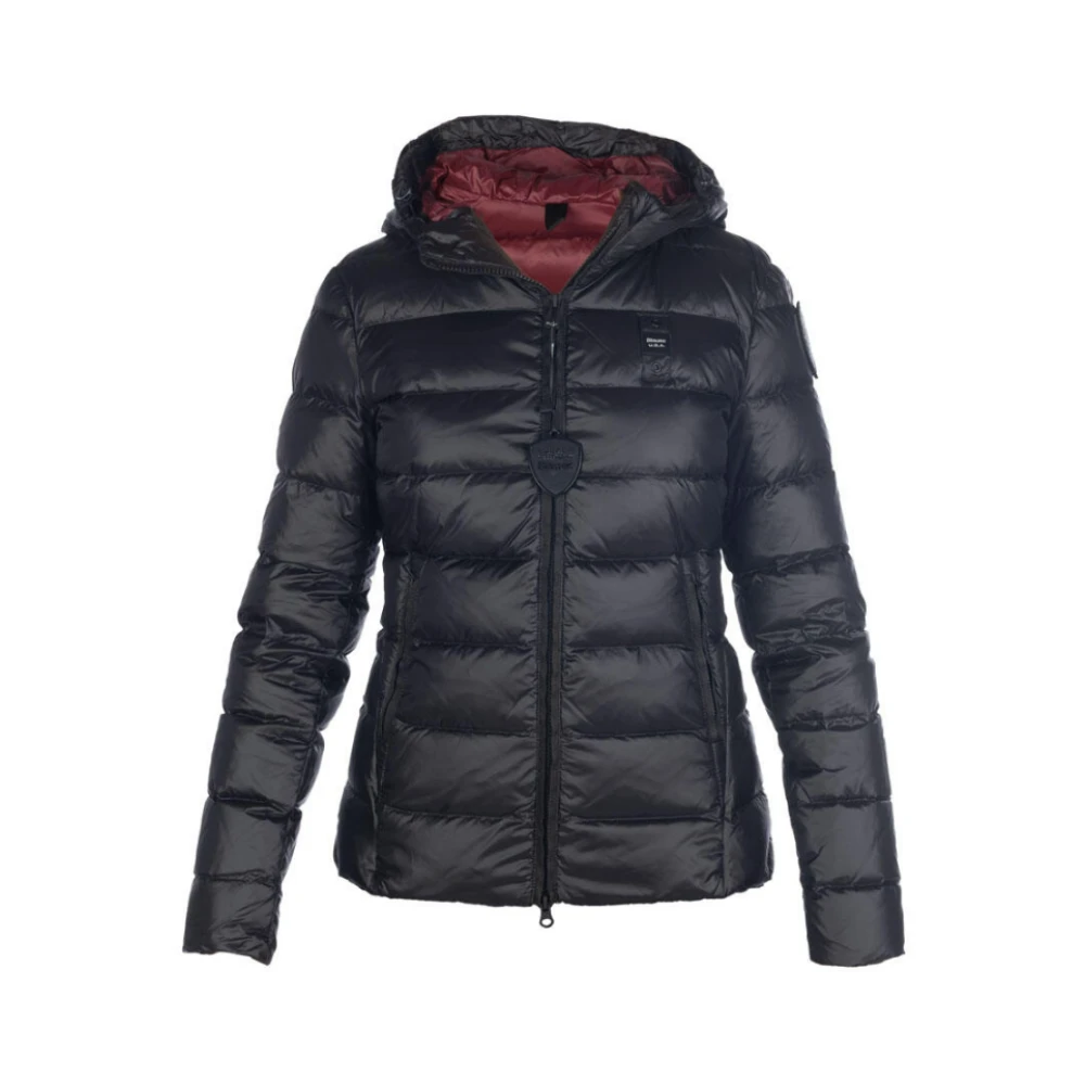 Blauer Gewatteerd donsjack met horizontale strepen Black Dames