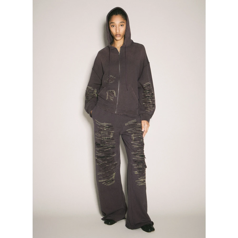 MM6 Maison Margiela Distressed Cotton Wide-Leg Track Pants Purple Dames
