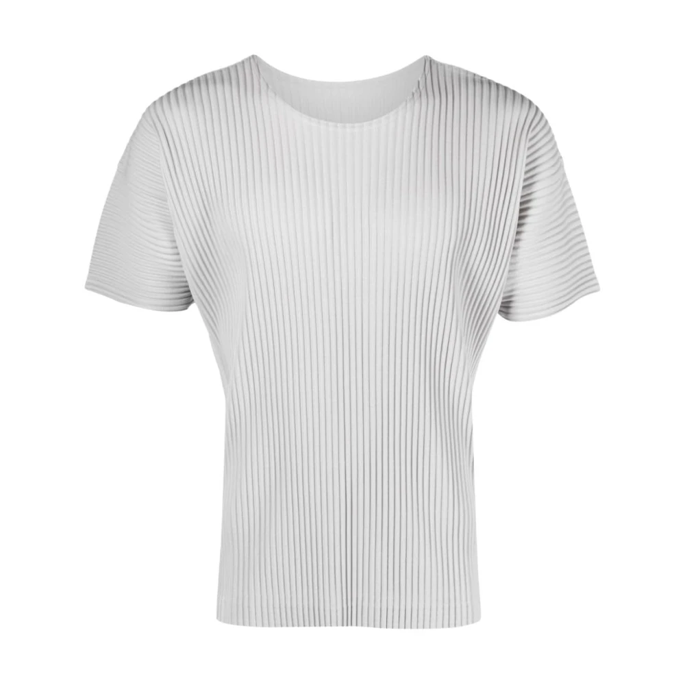 Issey Miyake Geplooide Crew Neck T-shirts en Polos Gray Heren