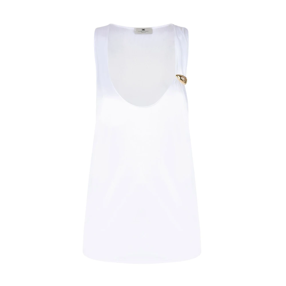 Elisabetta Franchi Glanzende Witte Mouwloze Top met Juweeldetail White Dames