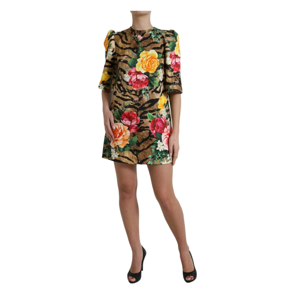 Dolce & Gabbana Multicolor Tijger Bloemen Shift Mini Jurk Multicolor Dames